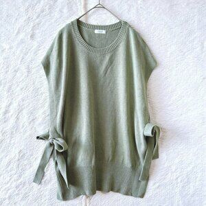 Lowarm Knit Vest with Side Ribbons Layering Cotton Blend Loose Fit